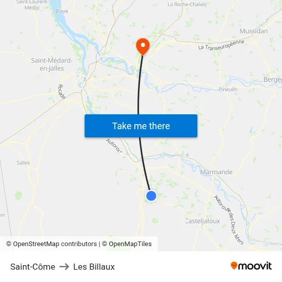 Saint-Côme to Les Billaux map