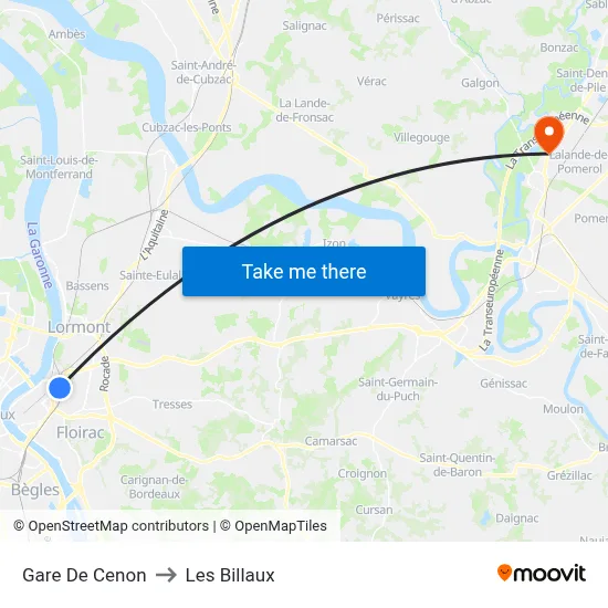 Gare De Cenon to Les Billaux map