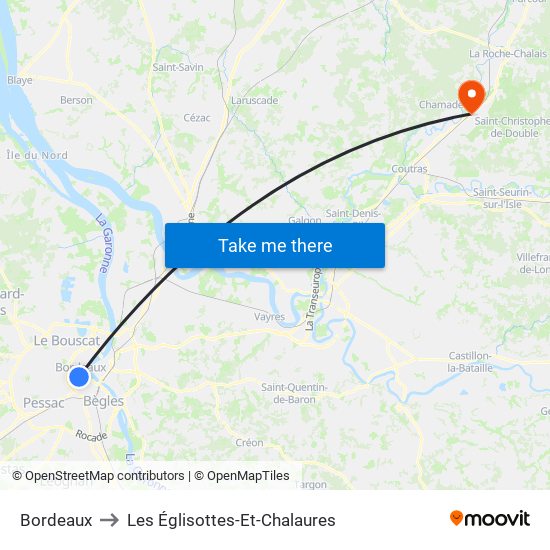 Bordeaux to Les Églisottes-Et-Chalaures map