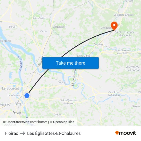 Floirac to Les Églisottes-Et-Chalaures map