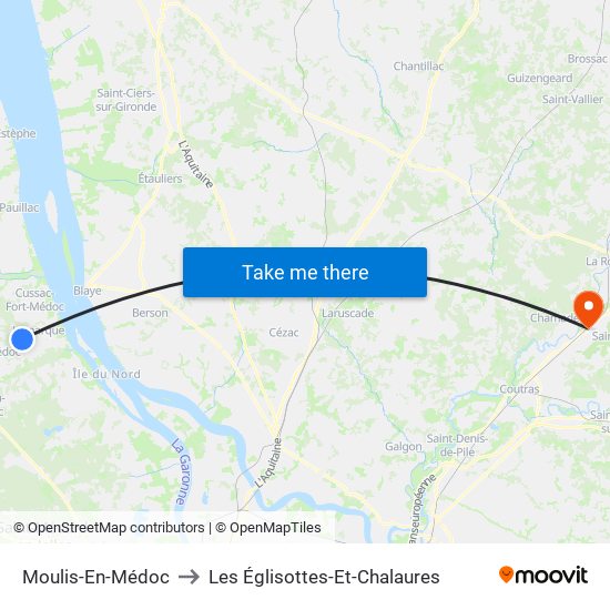 Moulis-En-Médoc to Les Églisottes-Et-Chalaures map
