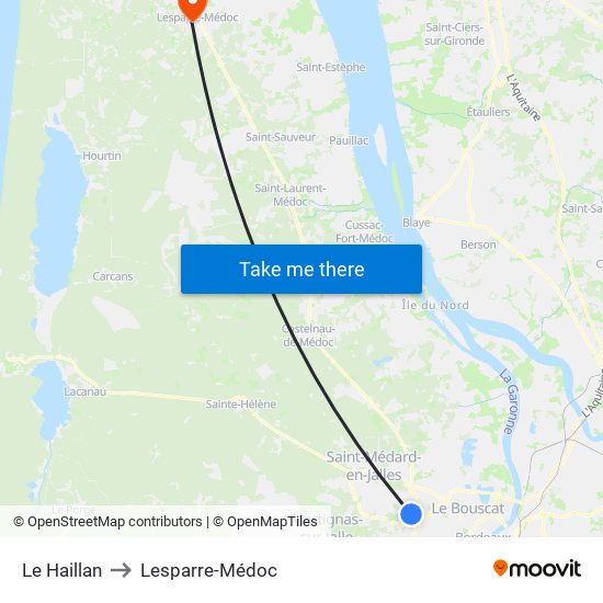Le Haillan to Lesparre-Médoc map