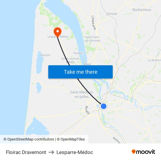 Floirac Dravemont to Lesparre-Médoc map