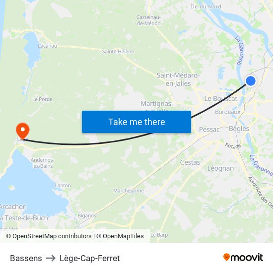 Bassens to Lège-Cap-Ferret map