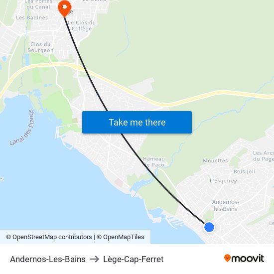 Andernos-Les-Bains to Lège-Cap-Ferret map