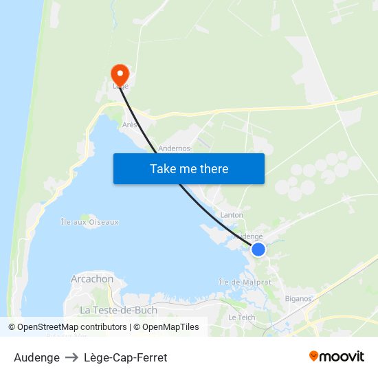Audenge to Lège-Cap-Ferret map