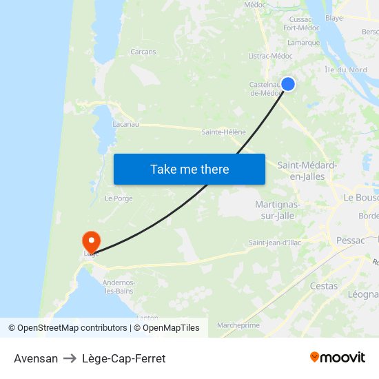 Avensan to Lège-Cap-Ferret map