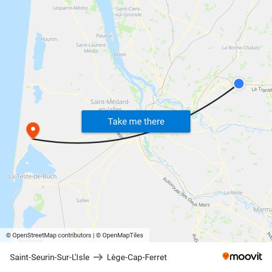 Saint-Seurin-Sur-L'Isle to Lège-Cap-Ferret map
