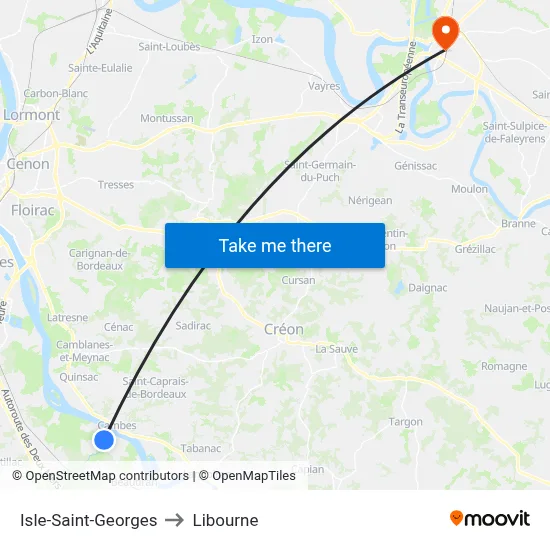 Isle-Saint-Georges to Libourne map