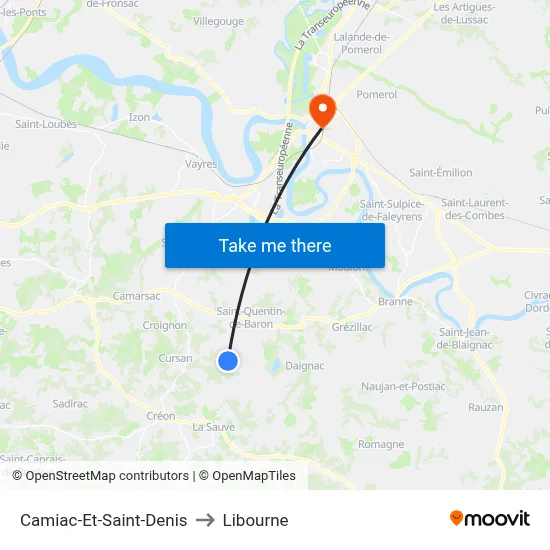 Camiac-Et-Saint-Denis to Libourne map