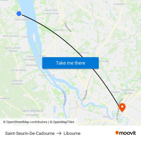 Saint-Seurin-De-Cadourne to Libourne map