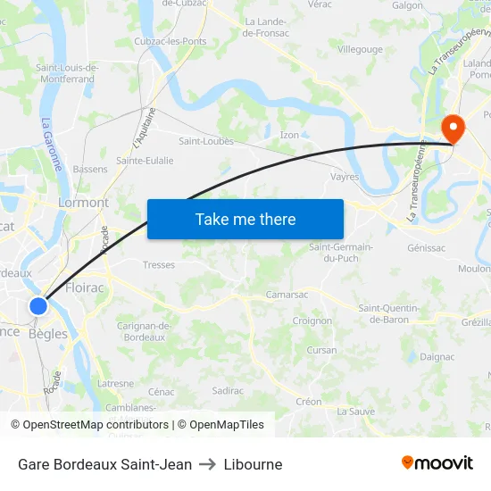 Gare Bordeaux Saint-Jean to Libourne map