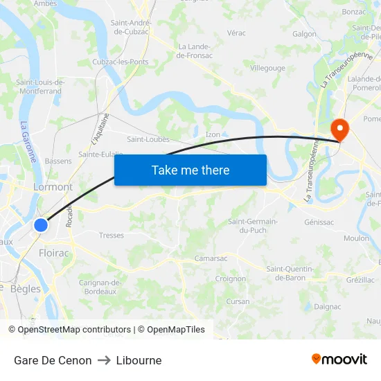 Gare De Cenon to Libourne map