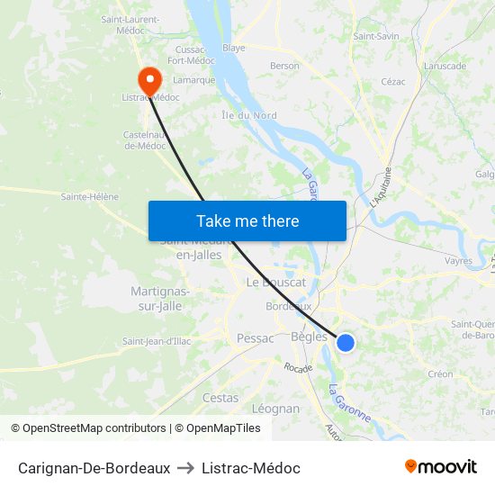 Carignan-De-Bordeaux to Listrac-Médoc map