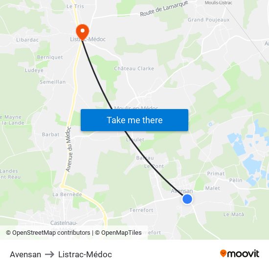 Avensan to Listrac-Médoc map