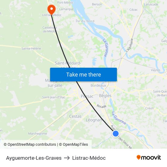 Ayguemorte-Les-Graves to Listrac-Médoc map