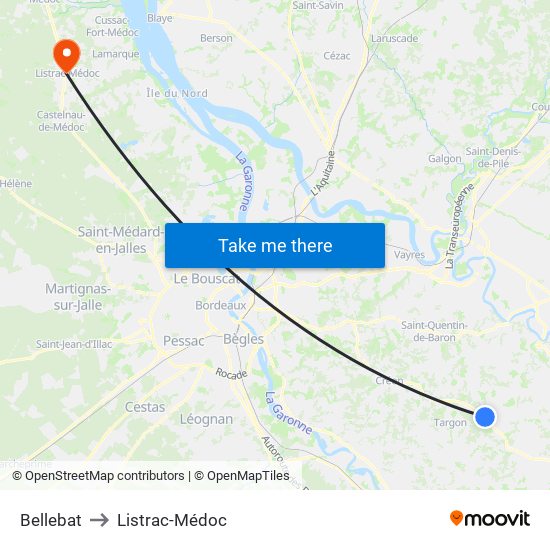 Bellebat to Listrac-Médoc map