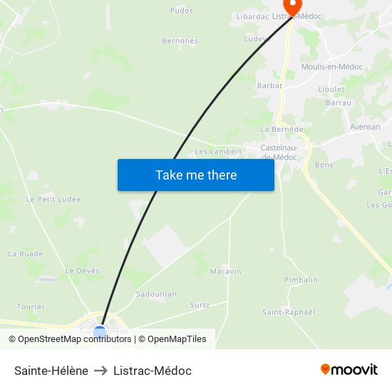 Sainte-Hélène to Listrac-Médoc map
