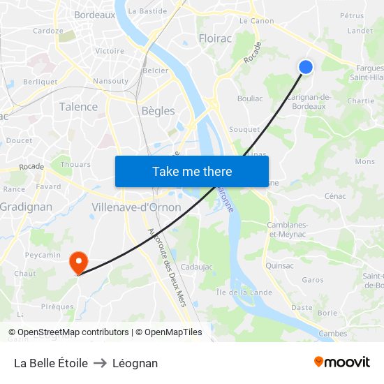 La Belle Étoile to Léognan map