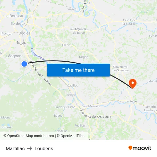 Martillac to Loubens map