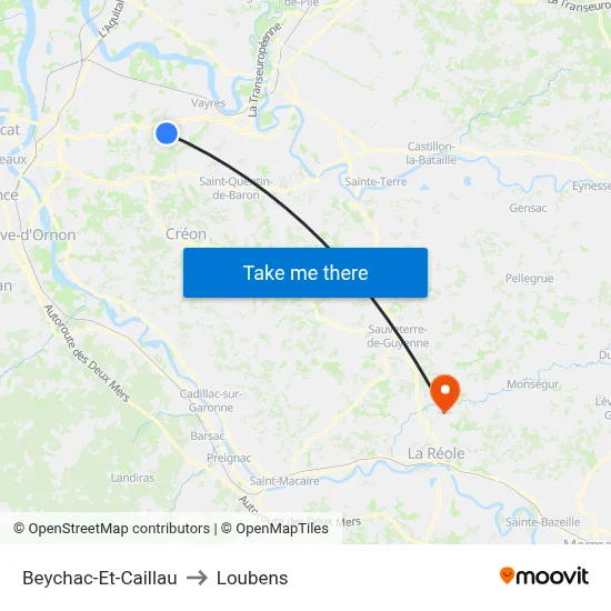 Beychac-Et-Caillau to Loubens map