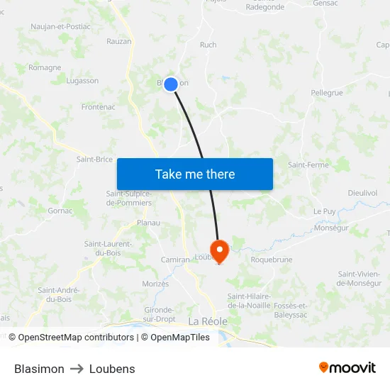 Blasimon to Loubens map