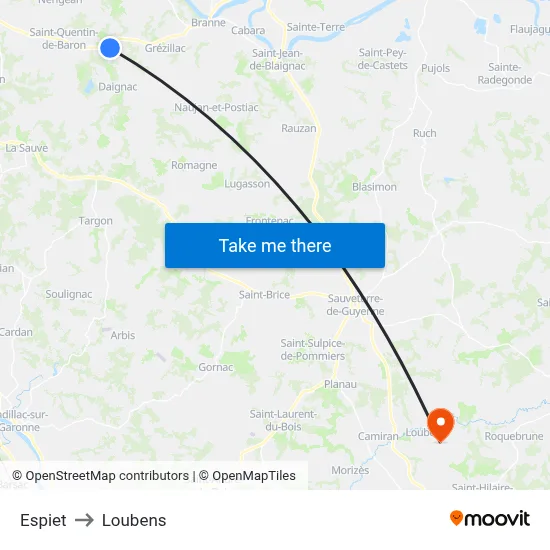 Espiet to Loubens map