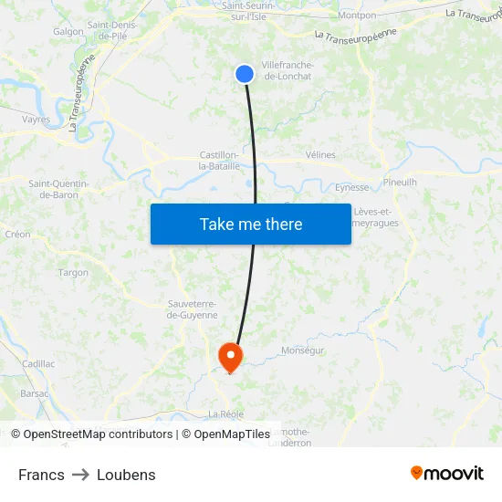 Francs to Loubens map