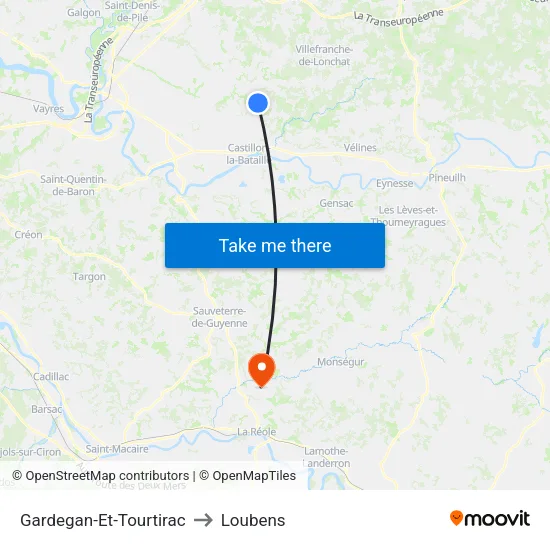 Gardegan-Et-Tourtirac to Loubens map