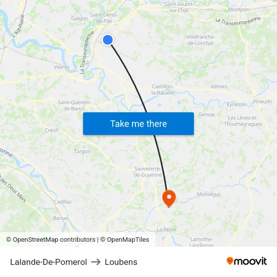 Lalande-De-Pomerol to Loubens map