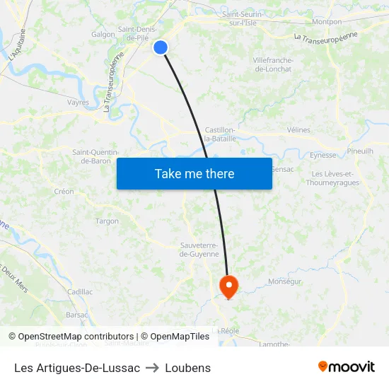 Les Artigues-De-Lussac to Loubens map