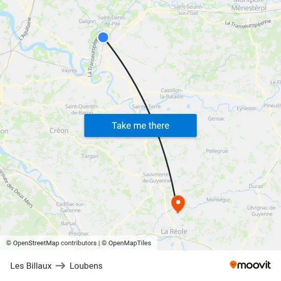 Les Billaux to Loubens map