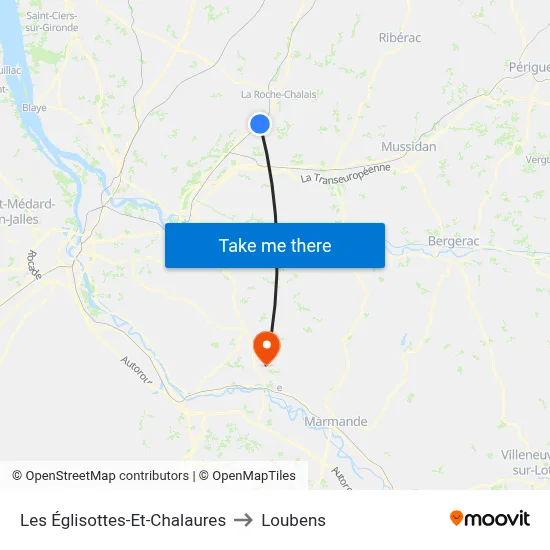Les Églisottes-Et-Chalaures to Loubens map