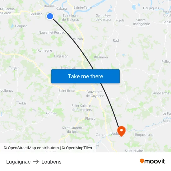 Lugaignac to Loubens map