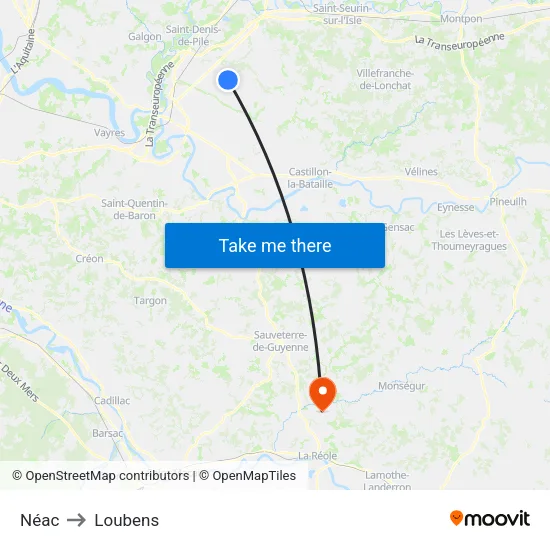 Néac to Loubens map