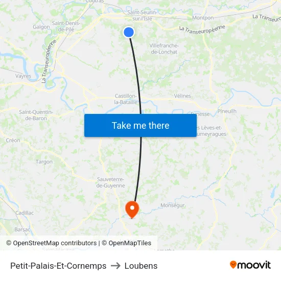 Petit-Palais-Et-Cornemps to Loubens map