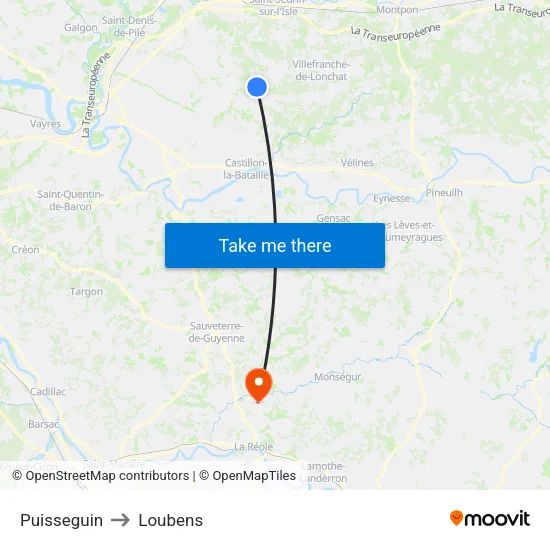 Puisseguin to Loubens map