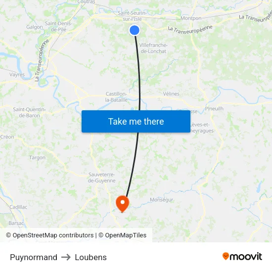 Puynormand to Loubens map