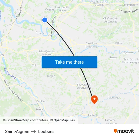 Saint-Aignan to Loubens map
