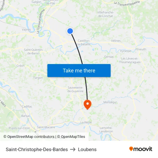 Saint-Christophe-Des-Bardes to Loubens map