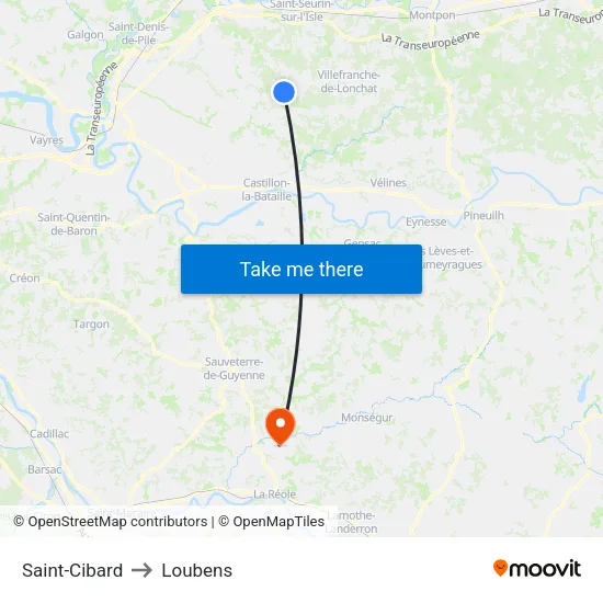 Saint-Cibard to Loubens map