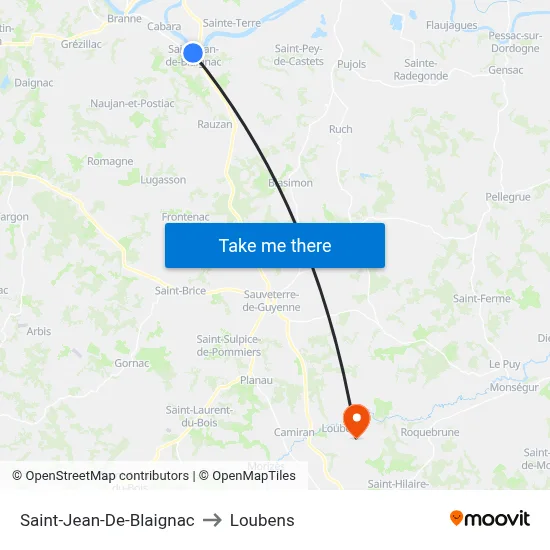 Saint-Jean-De-Blaignac to Loubens map