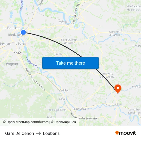 Gare De Cenon to Loubens map