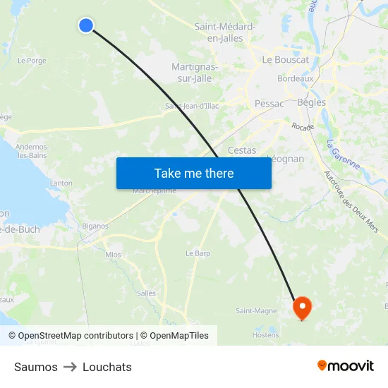 Saumos to Louchats map