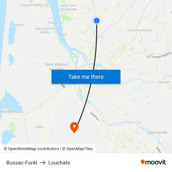Bussac-Forêt to Louchats map