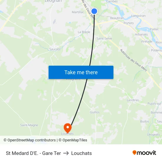 St Medard D'E. - Gare Ter to Louchats map