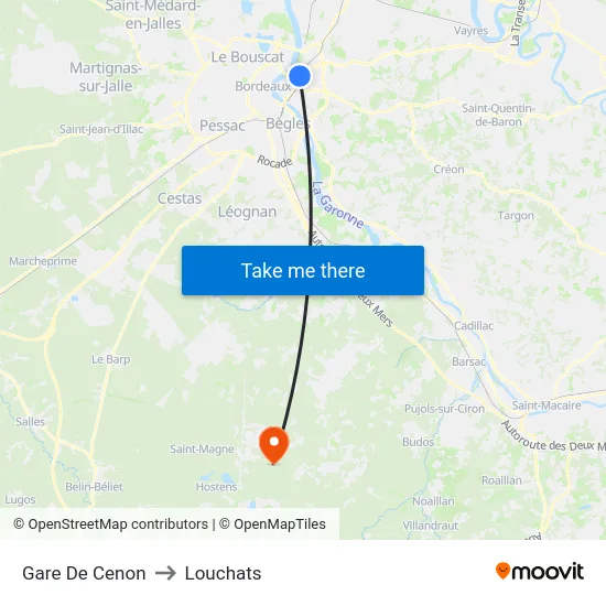 Gare De Cenon to Louchats map
