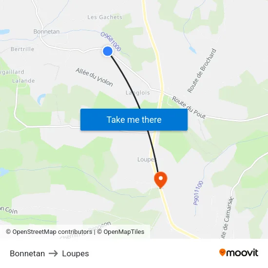 Bonnetan to Loupes map