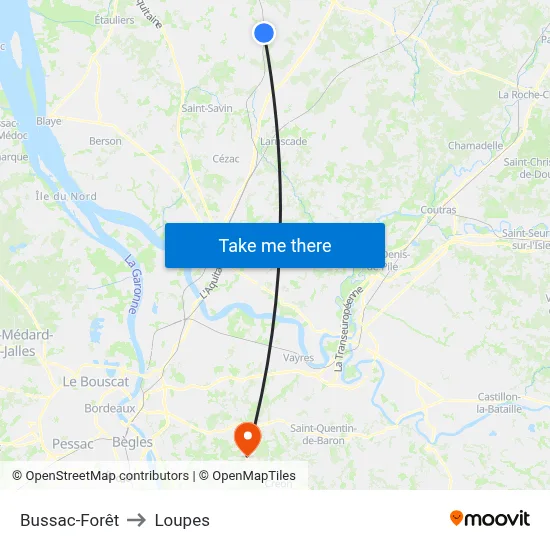 Bussac-Forêt to Loupes map
