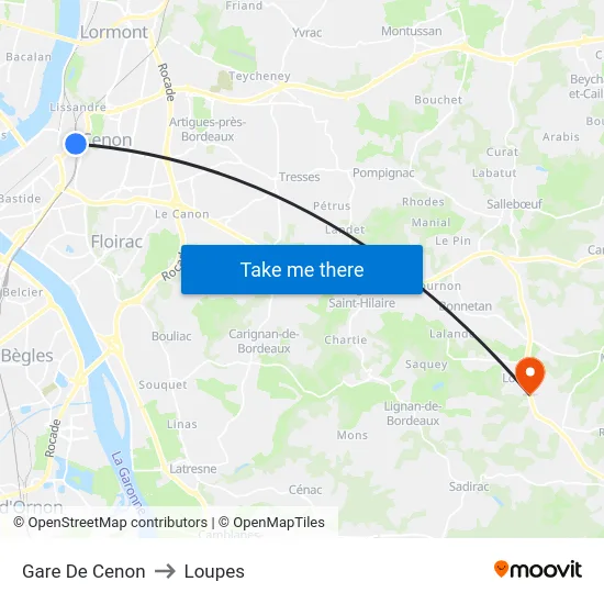 Gare De Cenon to Loupes map